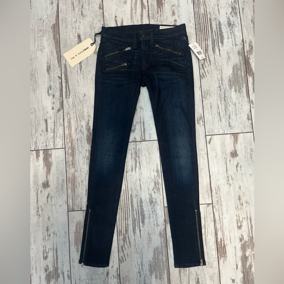 Rag & Bone Kensington Moto Skinny Jeans Dark Blue Zip Detail Size 24 NWT - Picture 4 of 16